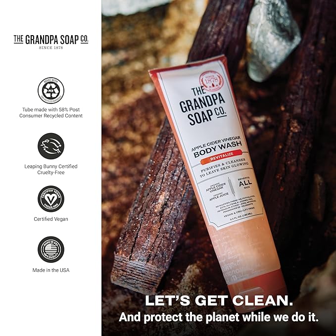 The Grandpa Soap Company Apple Cider Vinegar Body Wash - Purifies and Cleanses to Leave Skin Glowing, With Appl Cider Vinegar and Apple Juice, Helps Revitalize Skin, Vegan, 9.5 Fl Oz