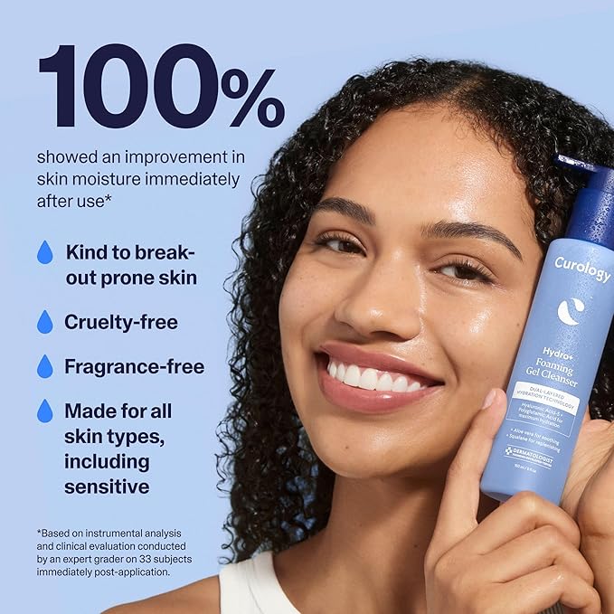 Curology Hydro+ Foaming Gel Facial Cleanser, Gentle Face Wash, Hydrating, Non-Stripping, Sensitive Skin Care, Fragrance Free, 5 fl oz