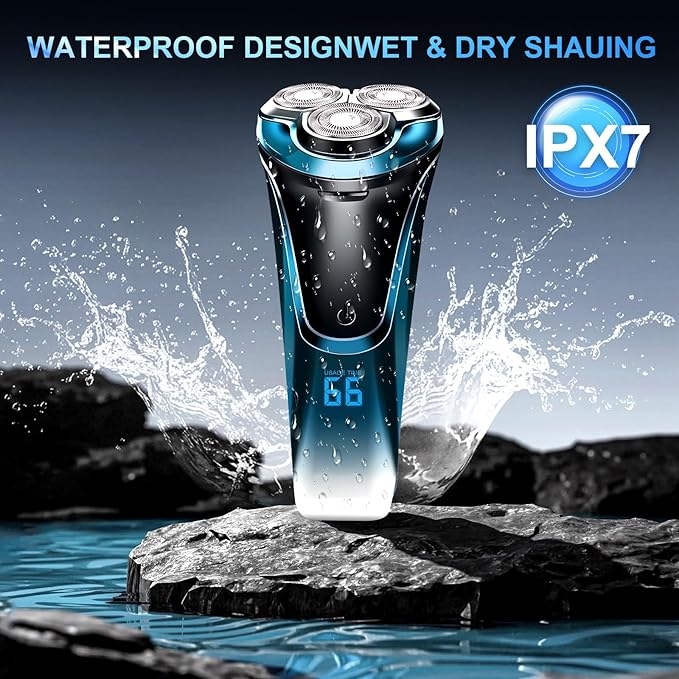 Snapbuy Electric Razor for Men, Snapbuy Electric Razor Pro of Father, 4D Floating Head Rotary Shaver,2025 New Electri c Shaver with LCD Display & Quiet Motor, IPX7 Waterproof (Blue)