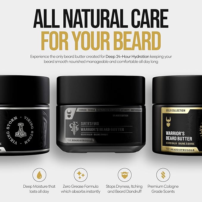 The Beard Struggle Warrior’s Beard Butter Surtr's Fury - Platinum Collection - Non-Greasy Low-Hold Formula, Luxurious Cologne-Grade Fragrances 100% Natural - 50g / 1.76 US. oz. Warrior-Glass Jar