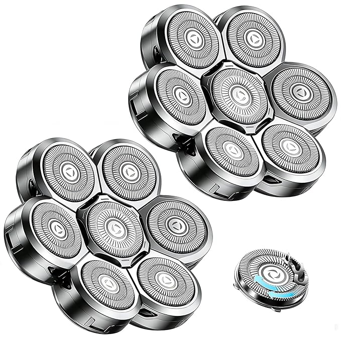 7 Head Shaver Replacement Heads for Freebird Shaver Bald Men, Head Shavers for Men,Shaver Replacement Blades for Rotary Shavers (Silver/2 count)