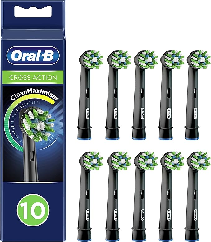 Oral-B Pro Cross Action Black Replacement Brush Heads for Electric Toothbrushes, XXL Pack of 10 Refills