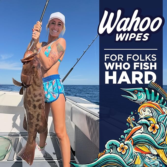 Wahoo Wipes – Durable Odor-Neutralizing Wet Wipes for Fishing, Hunting, Field Dressing, Boating, and Outdoor Gear Cleaning, 42 Count, 1 Pack, by Dirty Ducks LLC.