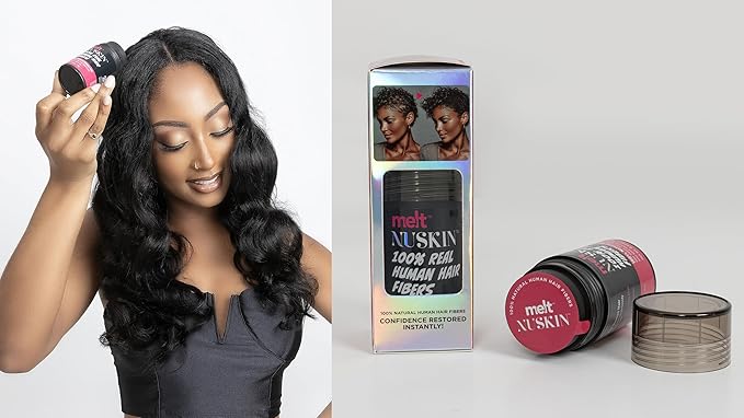 Melt Nuskin 100% Real Human Hair Building Fibers, Instantly Fill In Fine or Thinning Hair for Thicker, Fuller, Undetectably Natural Results, 18g (1, Jet Black)