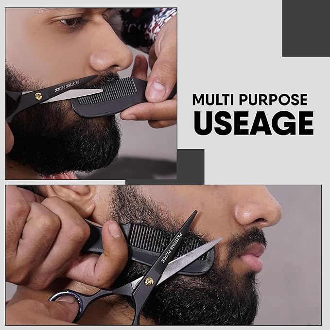 5” Beard & Mustache Scissors for Men – German Stainless Steel Precision Trimming Shears with Tweezers, Mustache Comb, Beard Comb & Travel Pouch for Facial Hair Grooming Kit