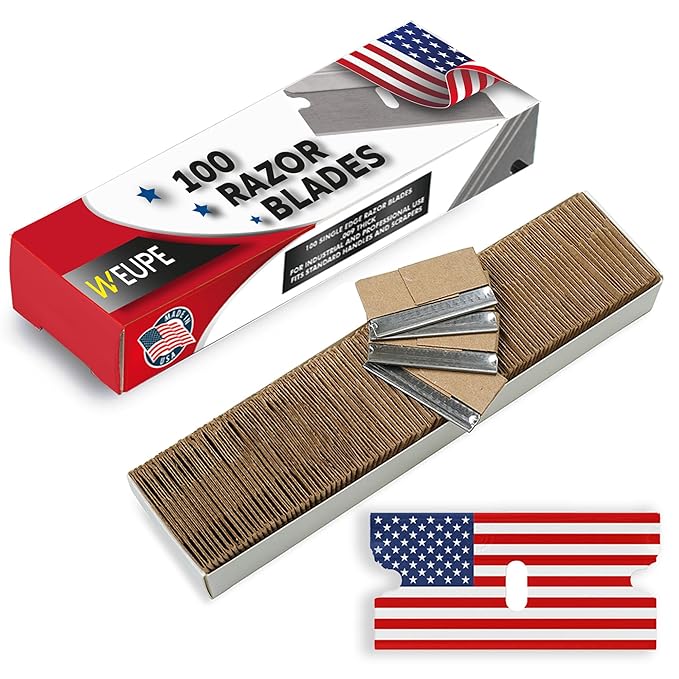 Single Edge Razor Blades, 100 Pack, Made in the USA, Industrial Razor Blades, Scraper Refills, Box Cutter, Paint Scraper, Safety Straight Edge Razor Blades