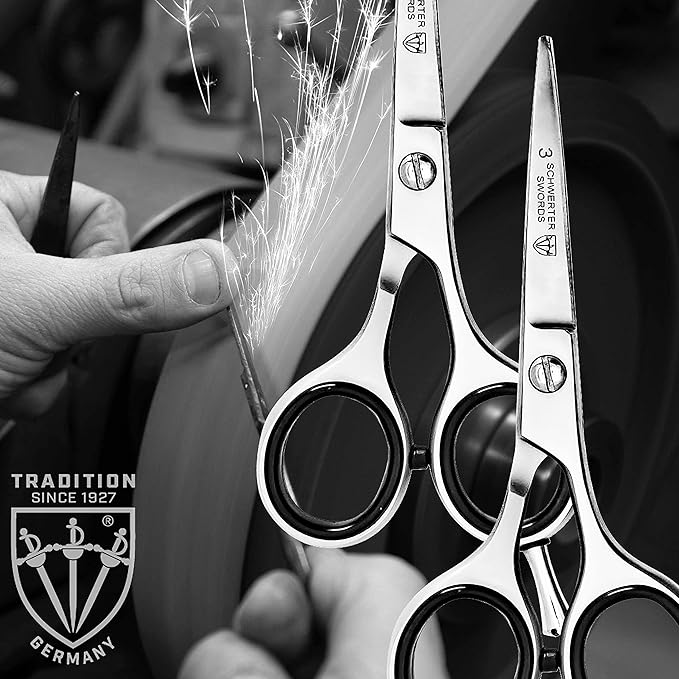 3 Swords Germany – professional BEARD MUSTACHE HAIR SCISSORS with BEARD COMB, stainless steel, straight blade, sharp, with black case