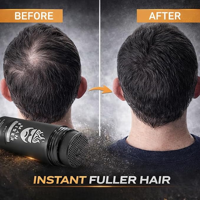 Hair Thickening Fibers (Black), Hair Fiber Locking Spray + Applicator Fiber Pump to create Natural looking Fuller Hair and Beard | Man Card Included | Hair Set by the THE MAN KIT