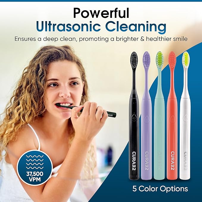 Electric Toothbrush - Waterproof Ultrasonic Toothbrush with 37500 VPM High-Frequency Vibrations, Soft Dupont Bristles & 2-Min Timer - Deep Cleaning for Teeth and Gums (Purple)