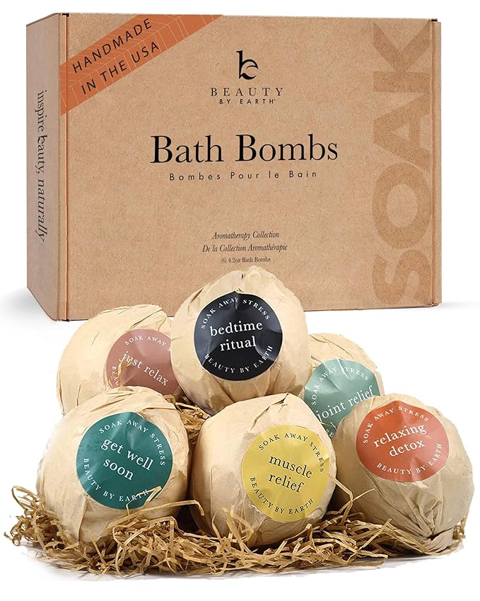 Bath Bombs Gift Set, USA Made with Organic & Natural Ingredients, Christmas Stocking Stuffers for Women & Men, Relaxing Spa Gifts, Wife Stocking Stuffers