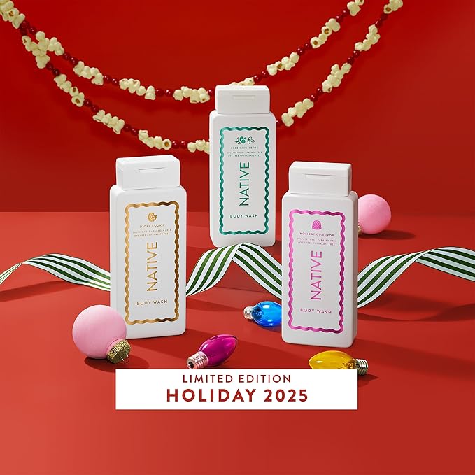 Native Body Wash, Holiday Edition, Fresh Mistletoe Scent, Contains Naturally Derived Ingredients | For Women & Men, Sulfate, Paraben, & Dye Free Leaving Skin Soft and Hydrated | 18 oz