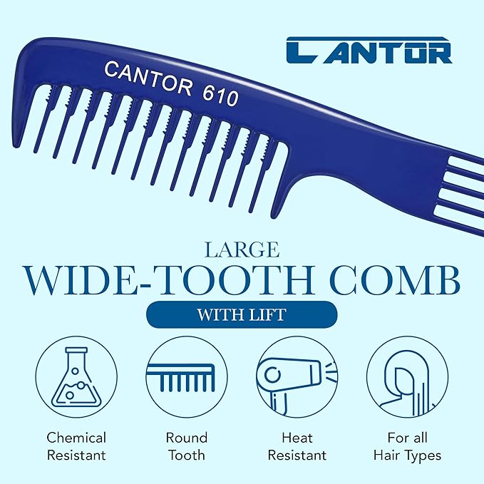 Cantor Lift Teasing Wide Tooth Comb - 2 Pack Chemical and Heat Resistant Detangler - Anti Static for All Hair Types - Durable and Lightweight