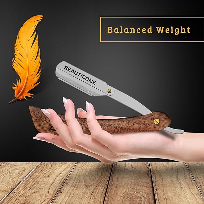 BEAUTICONE Straight Razors for Men, Straight Edge Razor, Stainless Steel, Barber Razor for Men's Shaving, Barber Shaving Knife, Rose Wooden Swinglock