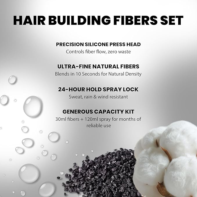 Hair Building Fibers Kit for Thinning Hair, Hair Thickening Fiber & Hold Spray for Instant Natural Finish, Long-Lasting Coverage, Conceals Sparse Roots & Hairline- Dark Brown, 30g+120ml