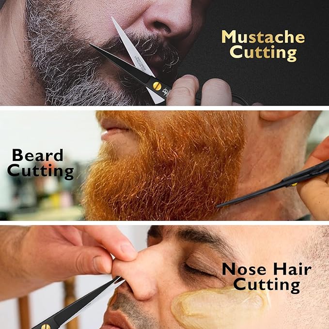 5" Professional Beard Scissors for men Mustache Scissors with 1 Mustache Comb, 1 Beard Comb & Soft Pouch – Prefect Beard shears mustache kit for All Facial Hair – moustache Grooming kit for Men