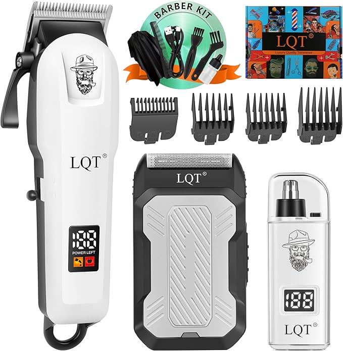 Hair Clippers for Men with LED Power Display, 3-Piece Professional Grooming Kit Includes Hair Clipper, Foil Shaver & Nose Trimmer, Complete Cordless Set for Home Barber Use