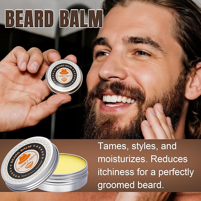 XIKEZAN Mens Gifts, Beard Grooming Kit with Sweet Orange Beard Wash,Oil, Conditioner,Balm,Brush,Comb,Cool Mens Christmas Secret Santa Gifts for Dad Husband Grandpa Boyfriend Him Stocking Stuffers