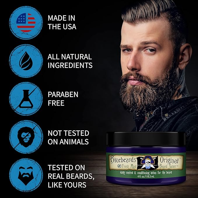 Bluebeards Original Beard Balm Leave-in Conditioner - 4 oz Fresh Mint Beard Saver Softener for Men with Aloe & Peppermint Oil Deeply Conditions & Moisturizes Mustache & Skin - Made in USA