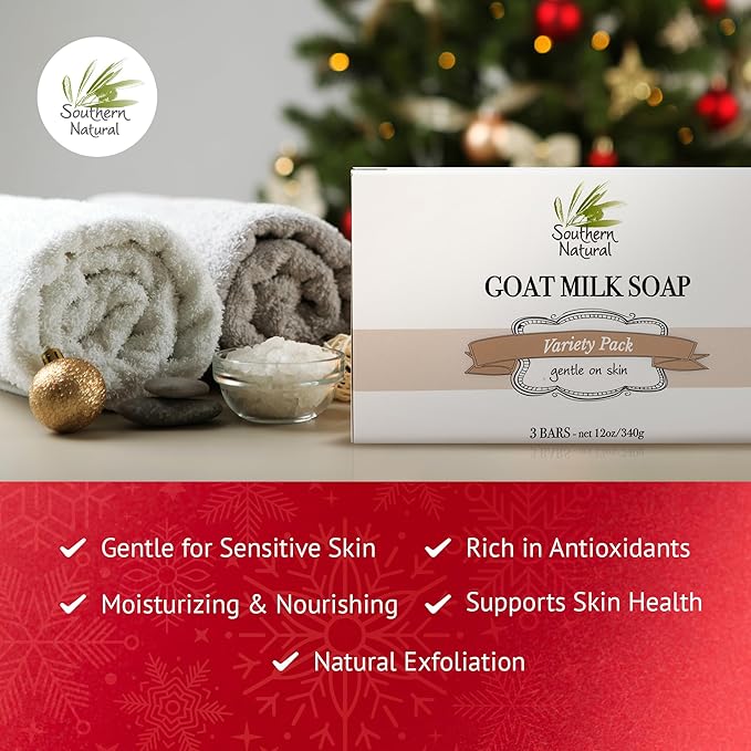 Southern Natural Goat Milk Soap Bar (Variety 3 Pack) Lavender, Lemongrass, Spa Fusion - For Dry Sensitive Skin. Natural Handmade Soap For Face and Body.(Each Bar 4-4.5 oz)
