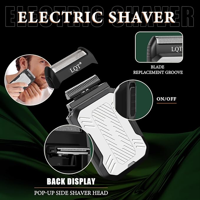 Hair Clippers for Men with LED Power Display, 3-Piece Professional Grooming Kit Includes Hair Clipper, Foil Shaver & Nose Trimmer, Complete Cordless Set for Home Barber Use