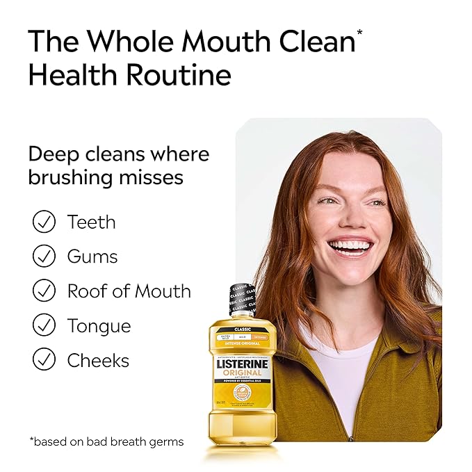 Listerine Original Intense Antiseptic Oral Care Mouthwash to Kill 99.9% of Germs that Cause Bad Breath, Plaque and Gingivitis, ADA-Accepted Mouthwash, Intense Original Flavored Oral Rinse, 1L X 2