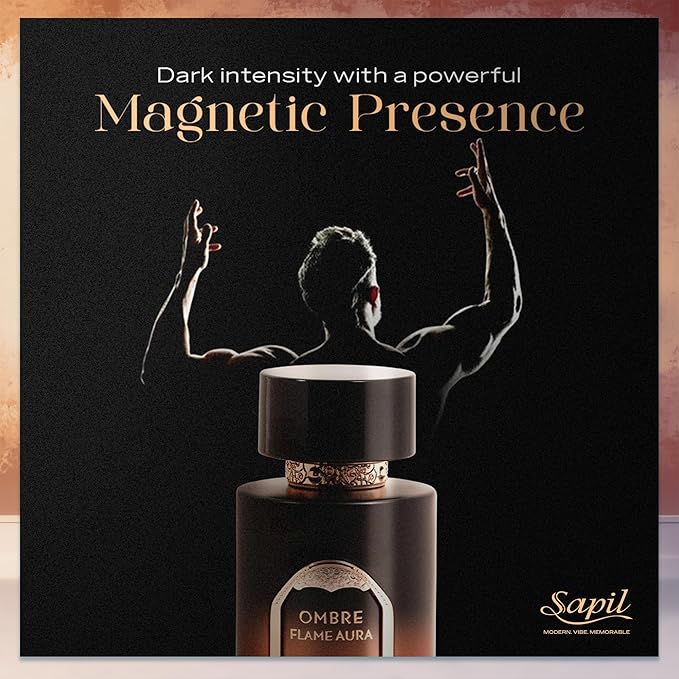 Sapil Ombre Flame Aura Eau de Parfum – Long Lasting Unisex Spicy Woody Perfume | Cardamom, Oud & Amber Notes | Warm Smoky Signature Fragrance | 3.4 oz / 100ml