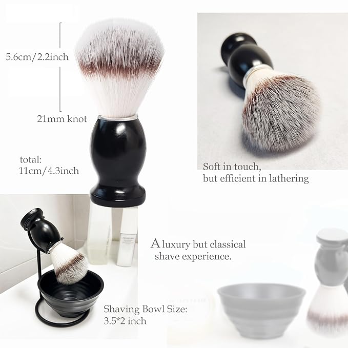 Shaving Brush Set for Men, 3in1 Shaving Set includes Synthetic Shaving Brush with Steel Stand and Resin Bowl (3pcs)
