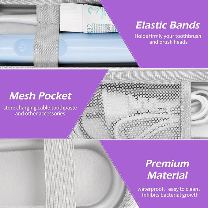 Toothbrush Travel Case for Oral B/Oral-B Pro 1000 1500 5000 7000 & Philips Sonicare 4100 1100 5300 5100 6100/iO Electric Toothbrush, Hard Protective Storage Bag (Light purple)