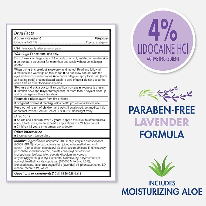 TheraCare 4% Lidocaine Roll-On | Soothing Lavender Scent | OTC Strength | Pain Relief Liquid | 2.5 oz. 73 mL | Topical Anesthetic