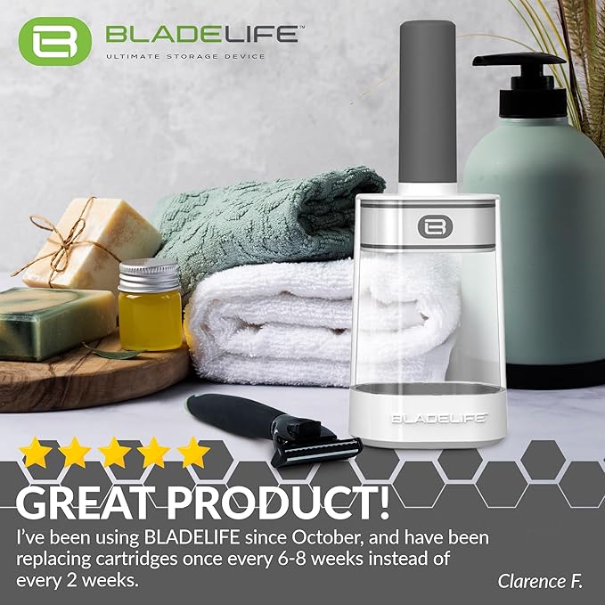 BLADELIFE Razor Storage Device for Women & Men Dark Grey - Fits All Leading Razors - Doubles The Life of Your Blade - Razor Travel Case 2024 New Model