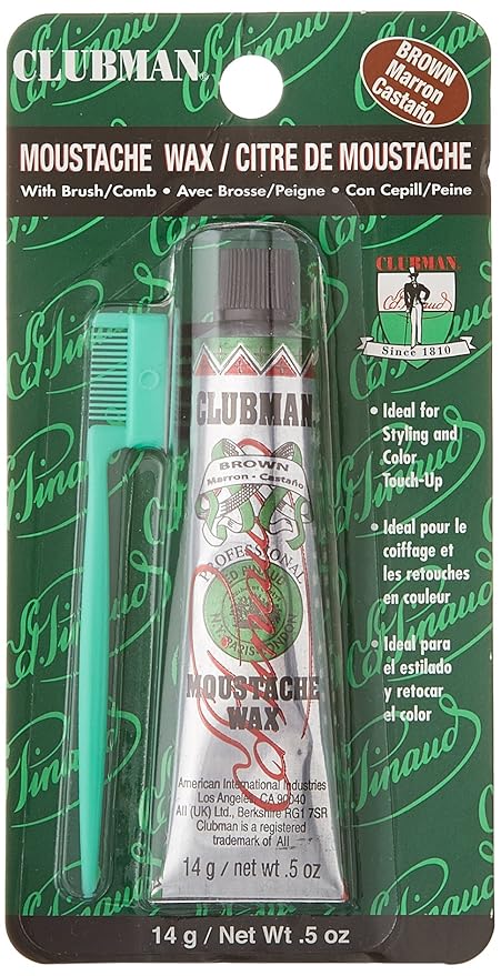 Ardell Clubman Pinaud Moustache Wax with Free Brush/Comb Applicator Brown,0.5 Ounce (Pack of 2)