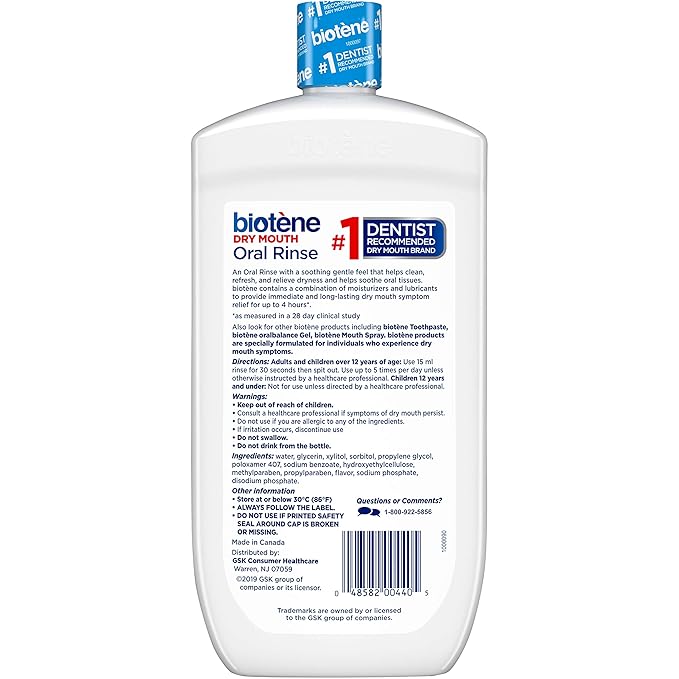 biotène Oral Rinse Mouthwash for Dry Mouth, Breath Freshener and Dry Mouth Treatment, Fresh Mint - 33.8 fl oz