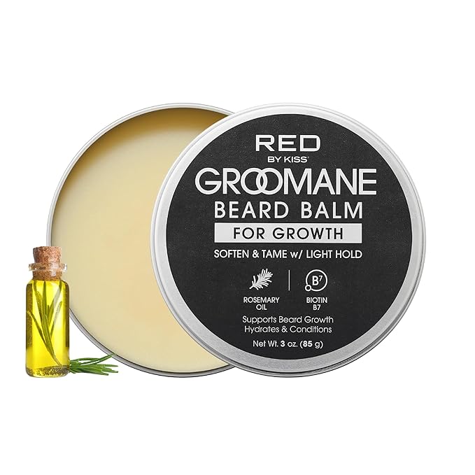 Red by Kiss Groomane Beard Balm Sandalwood, 3oz, Soften & Tame, Light Hold, Promotes Full, Healthy Look Beard Strengthen Facial Hair, Reduce Breakage