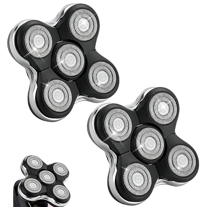 Upgraded Magnetic Replacement Heads for Skull Shaver, 5 Blades Compatible with Pitbull, Platinum Pro, Palm, Butterfly Kiss - Hypoallergenic Razor Heads (2Pack)