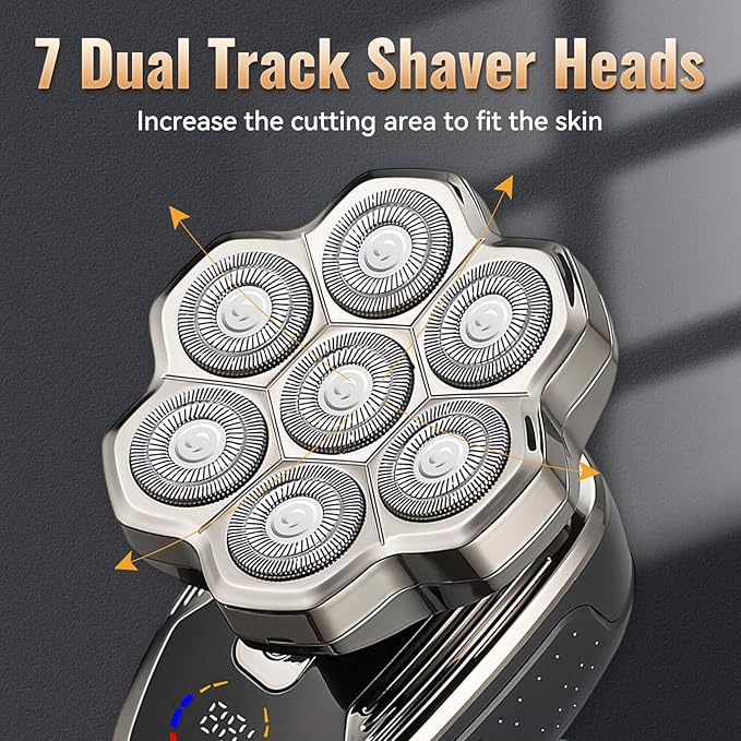 5 in 1 Head Shavers for Bald Men, 7D Skull Head Shaver with Rechargeable Battery, Electric Razor, Hair Clippers, Nose Hair Trimmer, Cleaning Brush, Hair Manager, Idea Gift for Men(Silver)