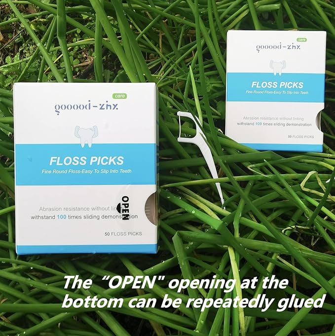 Floss Picks and Interdental Brushes 2 in 1, One End 0.05mm Soft Floss Sticks, Other End Floss Brush, Used as Toothpick, 50 Count