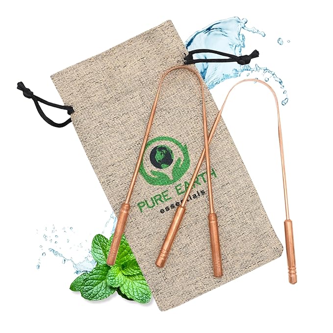 Pure Copper Tongue Scraper for Adults and Kids - Ayurvedic Tongue Cleaner with Case - Reusable Copper Tongue Cleaner for Fresh Breath and Daily Oral Care by PURE EARTH Essentials (2 Pieces/Pack)