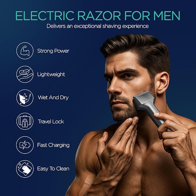 VOYOR Foil Shaver Electric Razor for Men 3 in 1 Shavers for Men with Double Foil Wet & Dry Face Shaver Lightweight Handheld Smooth Shave IPX6 Washable USB-C Rechargeable Travel Razor TX310 (Gray)