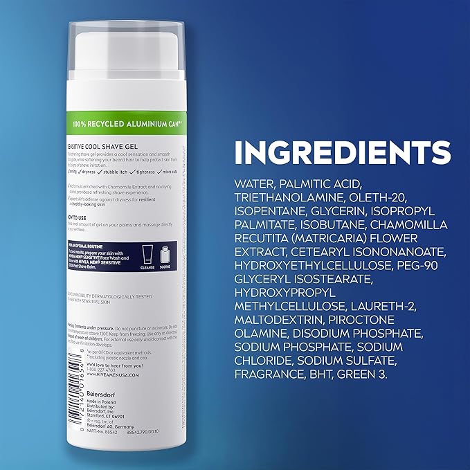 NIVEA MEN Sensitive Cool Shave Gel for Sensitive Skin, Alcohol Free Shaving Gel with Chamomile Extract, 7 Oz Can, Pack of 3