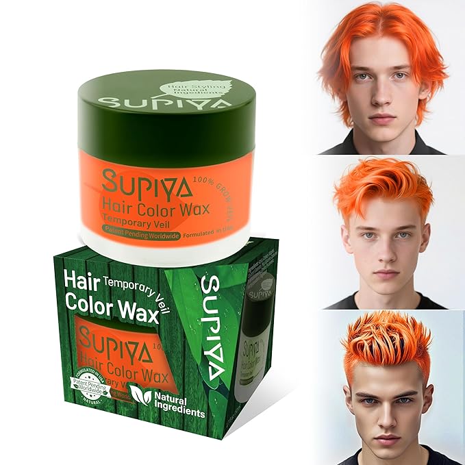 Temporary Hair Styling Color Wax, Orange Hair Dye Color Wax Washable Natural Instant Hair Coloring Cream for DIY Hairstyle for Kids Men Women(Color #37W)