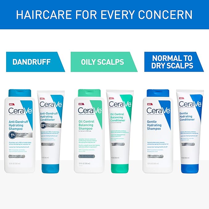 CeraVe Oil Control Balancing Shampoo, Clarifying Shampoo With Ceramides & Hyaluronic Acid, Removes Oil and Leaves Hair Feeling Hydrated, For All Hair & Scalp Types, Sulfate Free & Color Safe, 12 oz