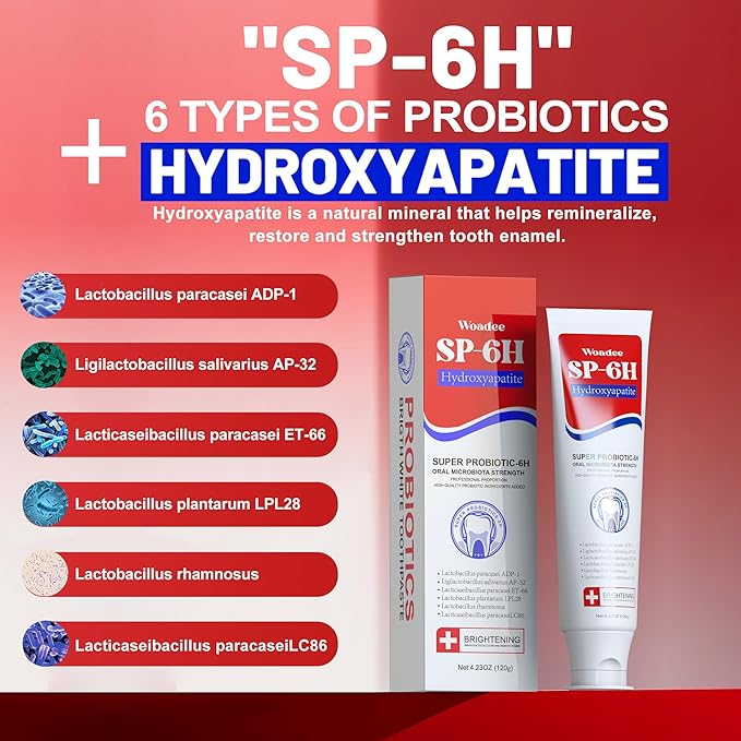 Woadee SP-6 Toothpaste, SP-6 Probiotic Whitening Toothpaste,6 Probiotics+Hydroxyapatites Formula for Teeth Whitening, Strengthening and Enamel Protection，Mint Flavor, Fresh Breath(2)