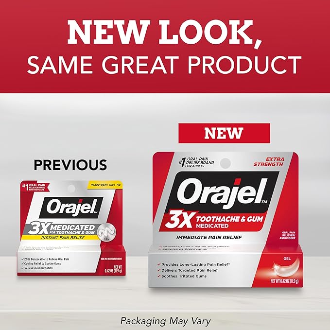 Orajel 3X for Toothache & Gum Pain: Maximum Gel Tube 0.42oz - From #1 Oral Pain Relief Brand - Orajel for Instant Pain Relief