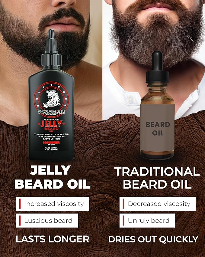 Bossman Jelly Beard Oil for Men - 3 Pack (12 oz in Total, Hammer Scent) – Softens, Moisturizes & Conditions with Natural Ingredients