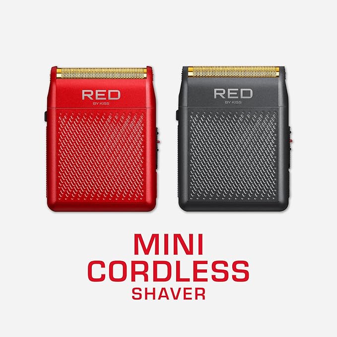 RED by Kiss Cordless Mini Shaver for Men, Compact High-Precision, Quick USB-C Charging, Non-Slip Grip, Long-Lasting Battery, Travel-Friendly Design, Powerful Motor for Efficient Shaving (Red)