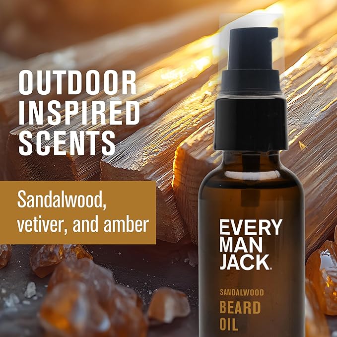 Every Man Jack Men's Beard Oil - Sandalwood Fragrance - Deeply Moisturizes and Softens Your Beard and Adds a Natural Shine - Naturally Derived with Shea Butter and Argan Oil - 1 fl oz