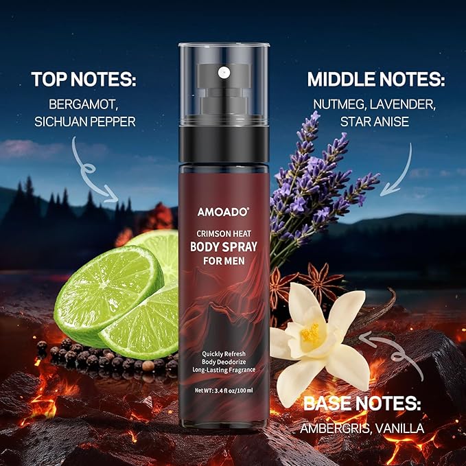 Men’s Body Spray Set – Body Spray for Men,Deodorizing Body Mist Refreshing Spray, Aluminum-Free Cologne Gift Set for Him, Travel Size Fresh, Oriental & Woody Scents,Each 3.4 fl oz