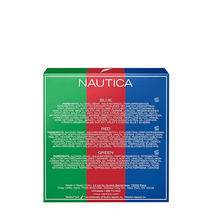 Nautica Giftset, Blue, Red, Green Eau de Toilette 0.33 fl oz Pen Sprays, Notes of Musk, Ginger, Lavender, and Cedarwood, Men's Fragrance, Long Lasting, Everyday Fragrance, Travel Size
