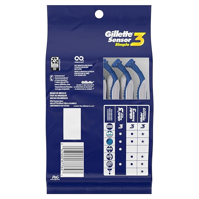 Sensor3 Simple Men’s Disposable Razors, 12 Count