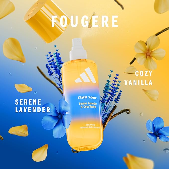 adidas Vibes Chill Zone Fragrance Hair & Body Mist for Women, Mood-Boosting, Notes of Lavender & Vanilla, For Any Occasion, 7.9oz